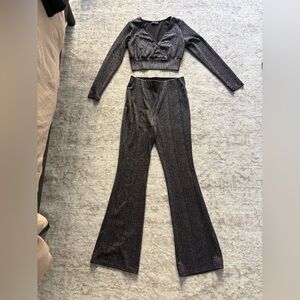 Sparkly Black and Gray Women's Flare Pants Set